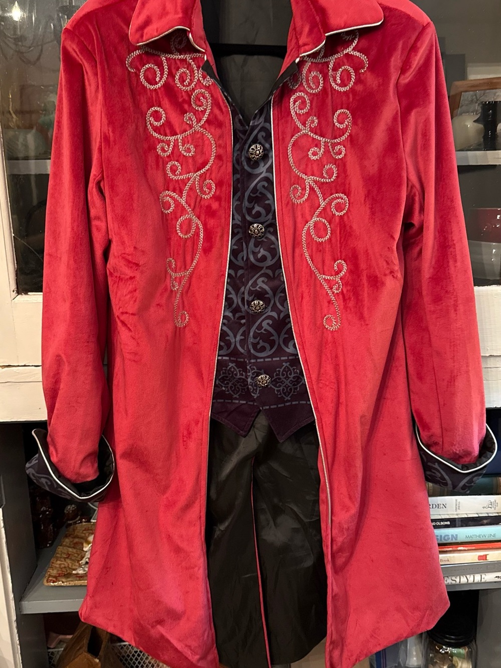 Red Velvet Embroidered Trench Coat for Women